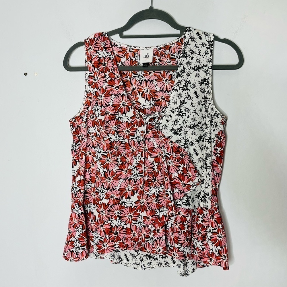 Cabi Size Small Layered Seraphina Sleevless Top Pink Ruffle V-Neck Blouse Floral - Picture 1 of 6
